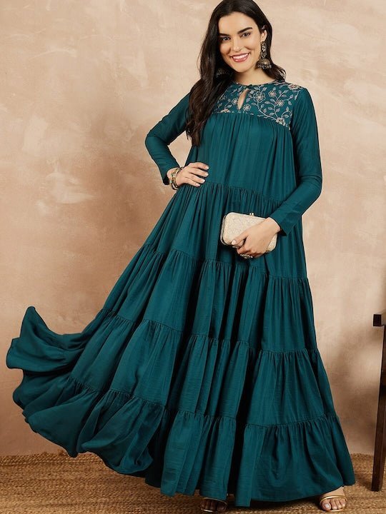 Buy online Blue Embroidered Anarkali Ethnic Dress from ethnic wear for  Women by Yoyo Fashion for ₹1059 at 71% off | 2024 Limeroad.com